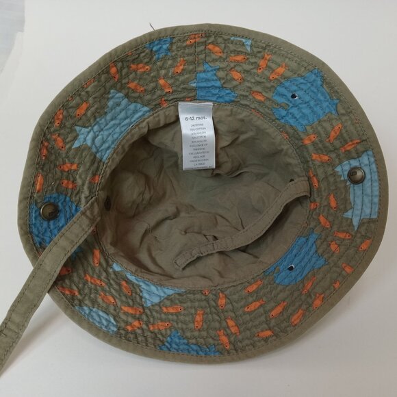 GYMBOREE Baby Boy Bucket Sun Hat Blue With Fish 6-12 Months Camo Chin Strap - Picture 9 of 12